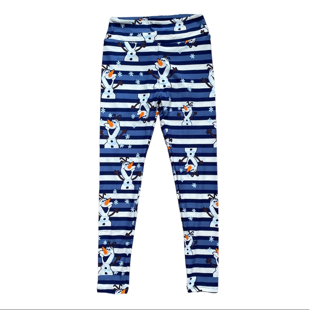 Lularoe Disney Legging featuring Olaf- striped muted winter pattern